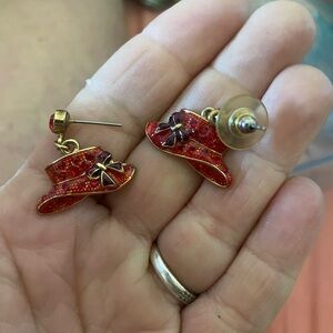 Red Glitter Hat Earrings